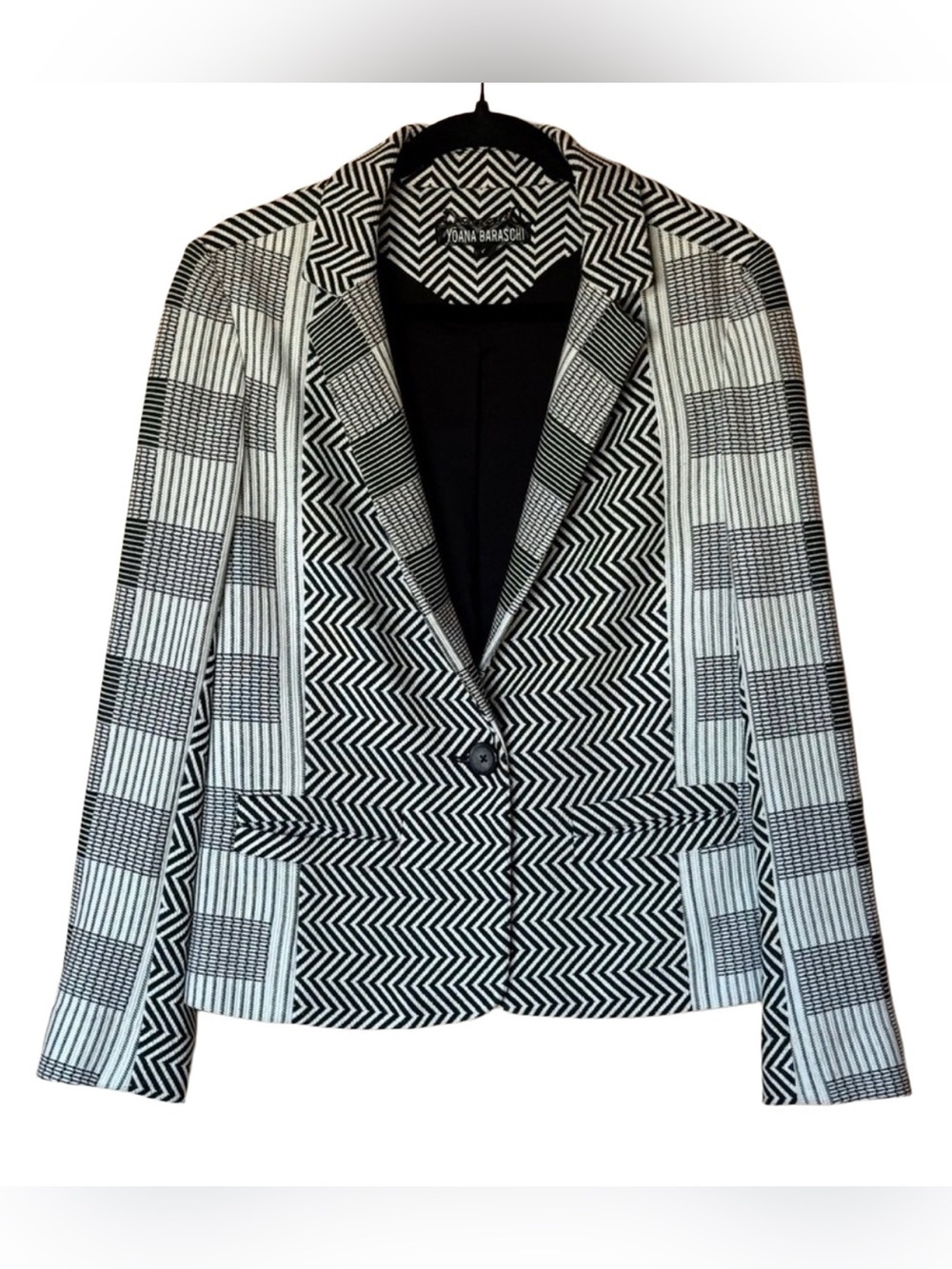 Yoana Baraschi Knit Blazer Black Cream Geometric Pattern Jacket Women’s Sz M-L
